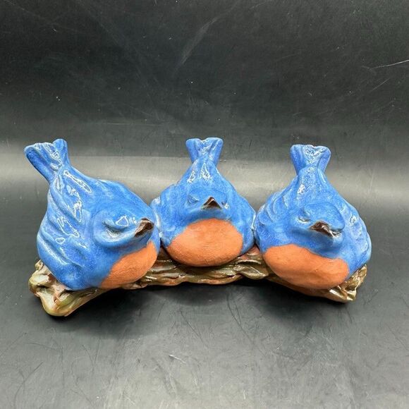 Bonnie Meyer Day Blue Birds Sculpture Handmade Signed 2008 Stoneware clay
